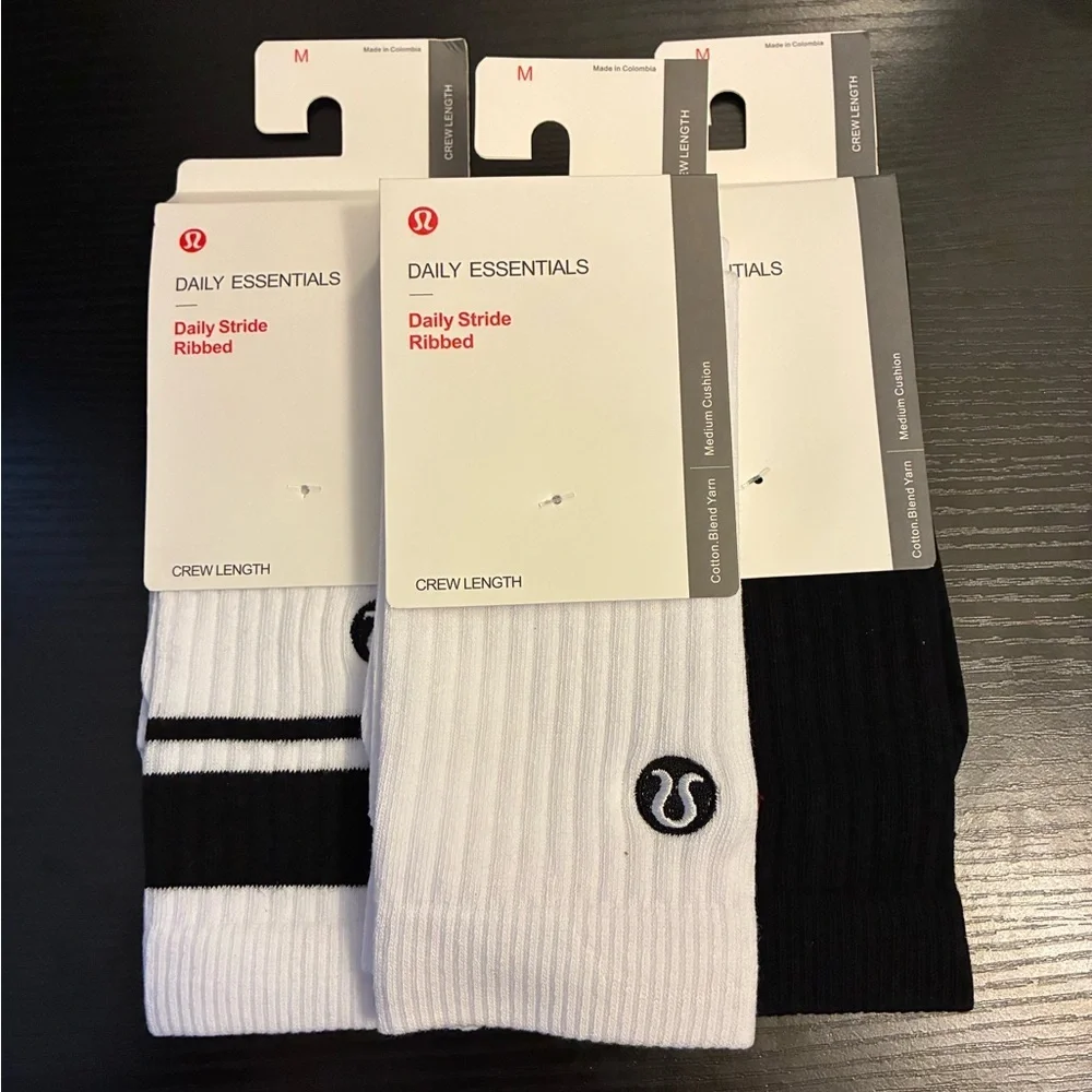 lululemon athletica Essentials Crew Socks - Black and White 3 Pair Bundle